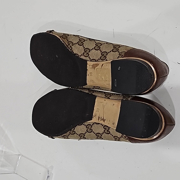 Gucci women flats brown canvas GG signature Horsebit size 9B - Picture 7 of 14